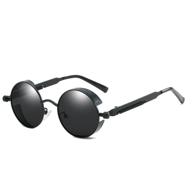 Retro Round Metal HD Polarized Steampunk Sunglasses
