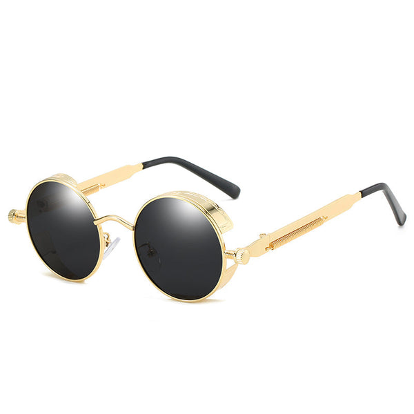 Retro Round Metal HD Polarized Steampunk Sunglasses