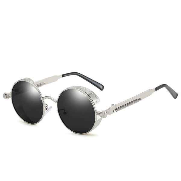 Retro Round Metal HD Polarized Steampunk Sunglasses