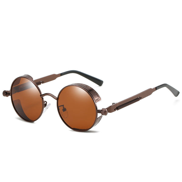 Retro Round Metal HD Polarized Steampunk Sunglasses