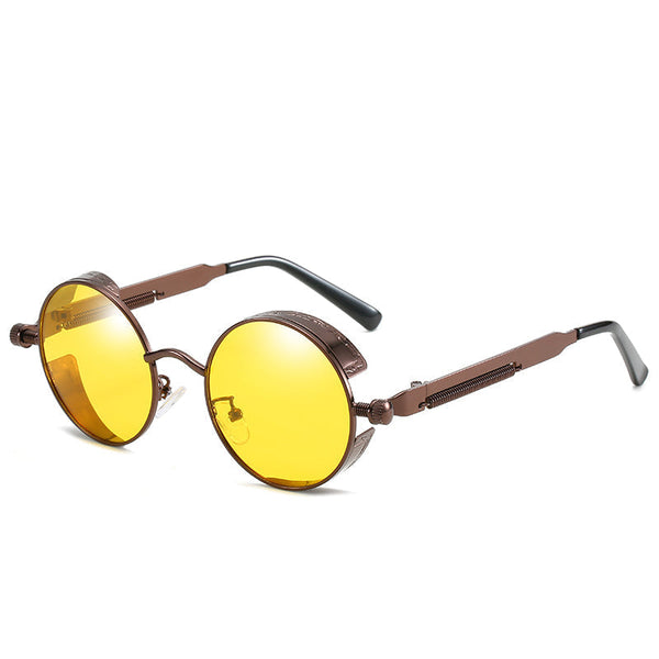Retro Round Metal HD Polarized Steampunk Sunglasses