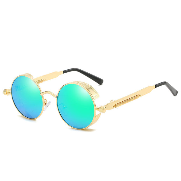Retro Round Metal HD Polarized Steampunk Sunglasses