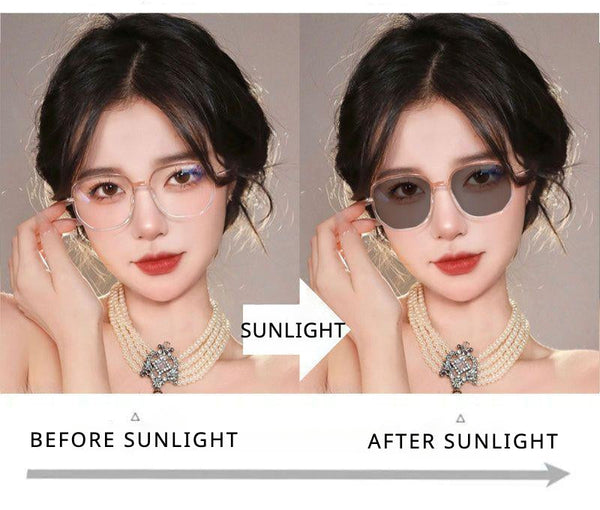 Women's Diamond Photochromism Anti-Blue Light Presbyopia Glasses