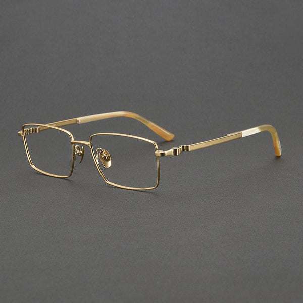 【Natural Horn Series】Fessler Vintage Titanium Rectangle Glasses Frame