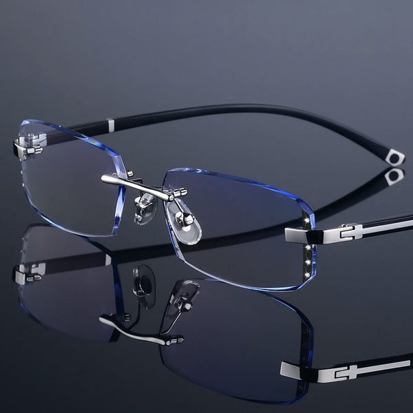 Fashion Diamond Cut Rimless Blue Light Reading Glasses