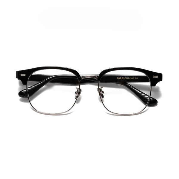 Zino Retro Rectangle Titanium Browline Glasses Frame
