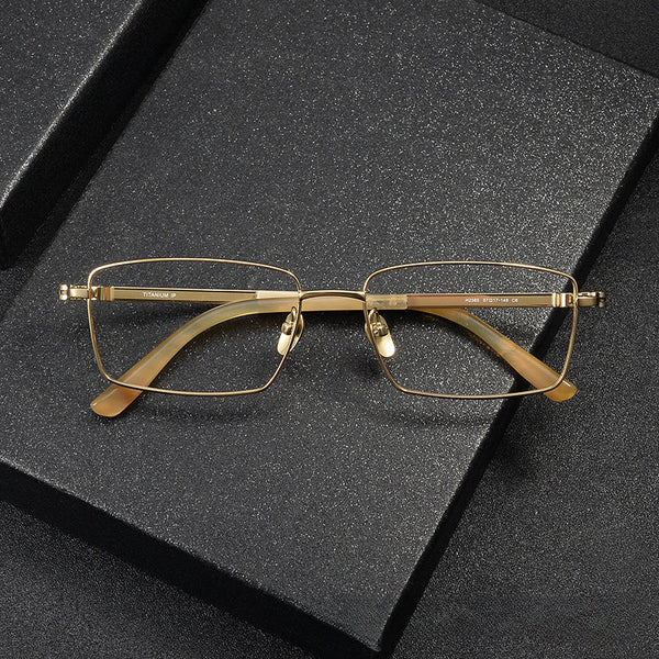 【Natural Horn Series】Fessler Vintage Titanium Rectangle Glasses Frame