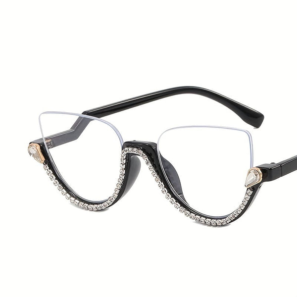 Women's Cat Eye Rhinestone Decoration Half Frame Presbyopia Glasses