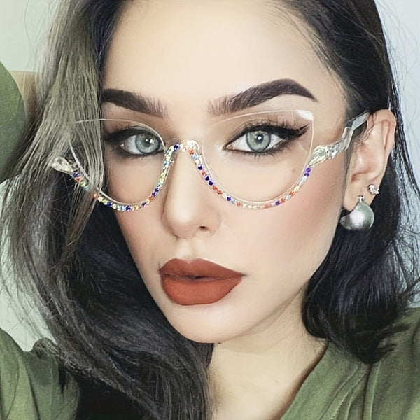 Women's Cat Eye Rhinestone Decoration Half Frame Presbyopia Glasses