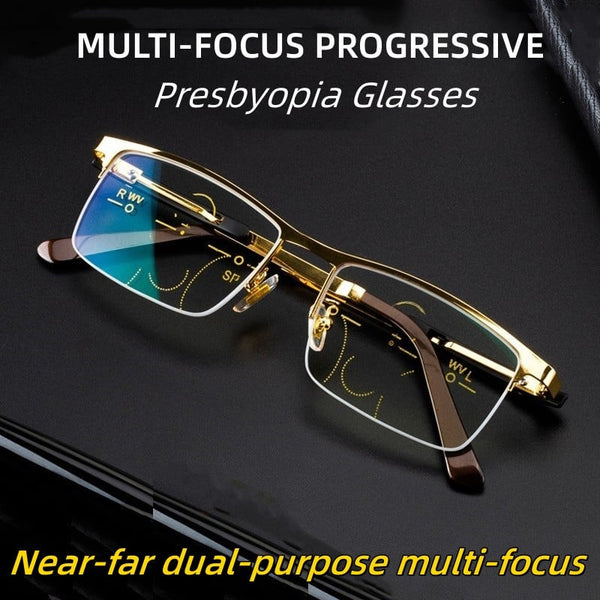 Titanium Multi-Focus Reading Glasses Progressive Double Light Anti-Blue Light