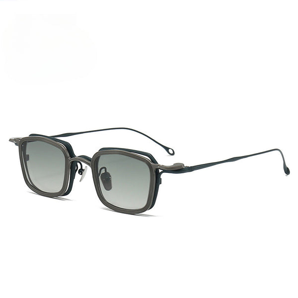 Ewa Square Titanium Glasses Frame With Magnetic Sunglasses Clips
