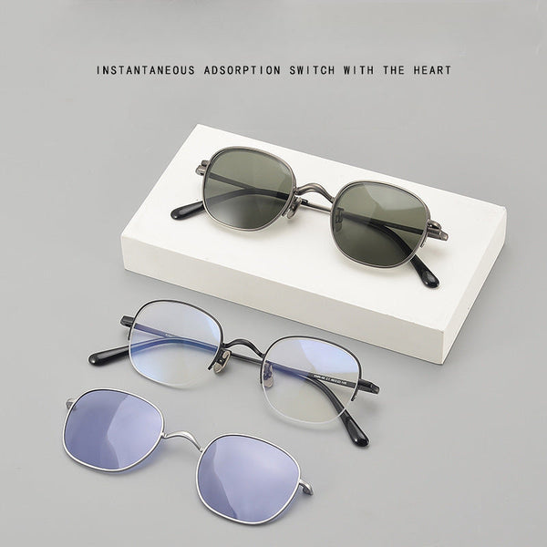 Burwell Titanium Vintage Eyeglasses Frame With Sunglasses Clips