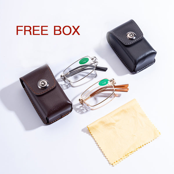 Natural Crystal Stone Clear Real Glass Lens Titanium Folding Reading Glasses (FREE BOX) - CML1058