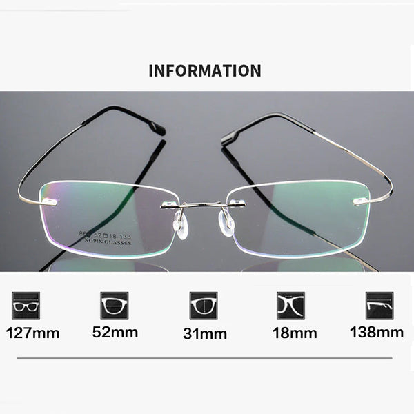 Ultra-Light Titanium Rectangle Rimless Glasses - CMT861