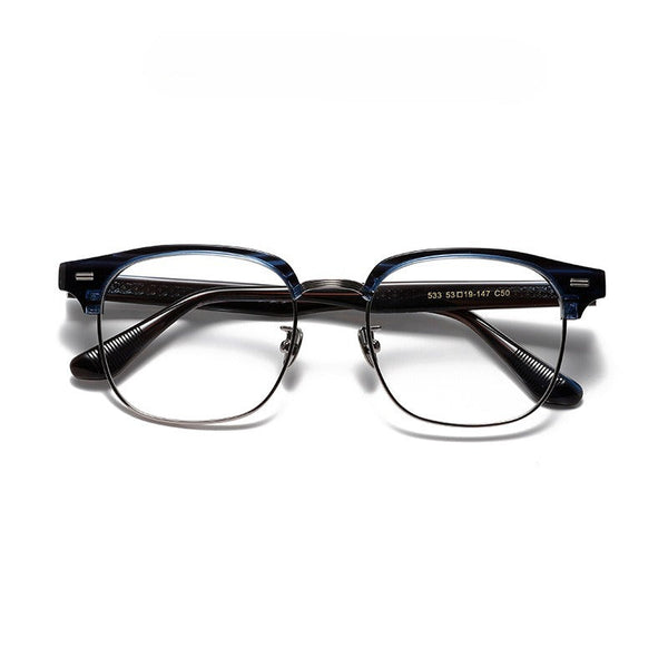 Zino Retro Rectangle Titanium Browline Glasses Frame