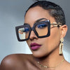 Oversize Square Anti Blue Light Glasses Punk Hollow Chain Arm Clear Lens Computer Glasses Black Leopard Jelly Blue Frame Eyewear