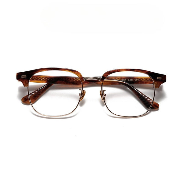 Zino Retro Rectangle Titanium Browline Glasses Frame