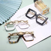 Oversize Square Anti Blue Light Glasses Punk Hollow Chain Arm Clear Lens Computer Glasses Black Leopard Jelly Blue Frame Eyewear