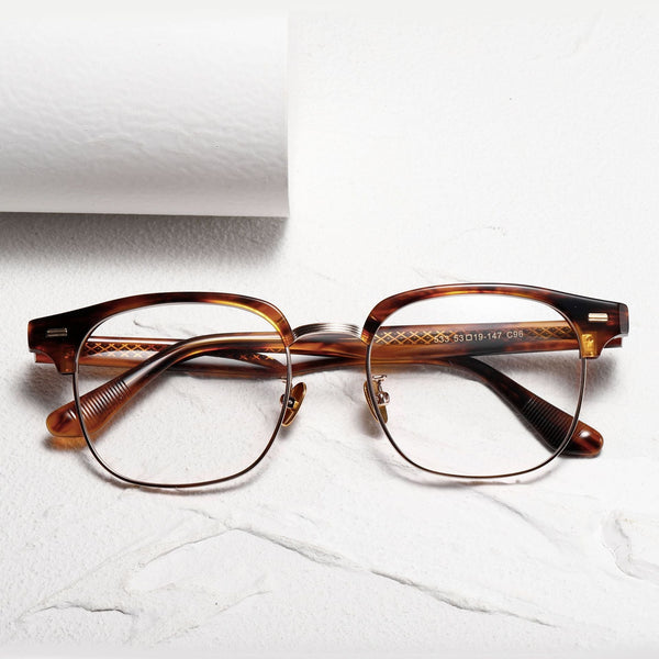 Zino Retro Rectangle Titanium Browline Glasses Frame