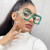 Oversize Square Anti Blue Light Glasses Punk Hollow Chain Arm Clear Lens Computer Glasses Black Leopard Jelly Blue Frame Eyewear