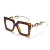 Oversize Square Anti Blue Light Glasses Punk Hollow Chain Arm Clear Lens Computer Glasses Black Leopard Jelly Blue Frame Eyewear